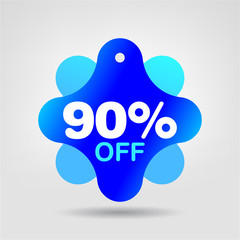 Poster - Special Offer Sale Banner. 90% OFF Discount Sticker. Best Promo Offer Tag. Holiday Special Discount Price Label. 90 Price OFF Blue Color Trendy Shape Banner. Season. Vector illustration.