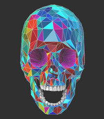 3d illustration of a human skull with colorful low poly surface