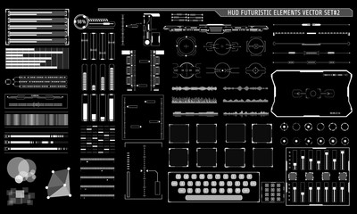Leinwandbilder - HUD Hologram Futuristic Elements Set Vector. White Abstract Virtual Graphic For User Interface Control Panel Illustration.