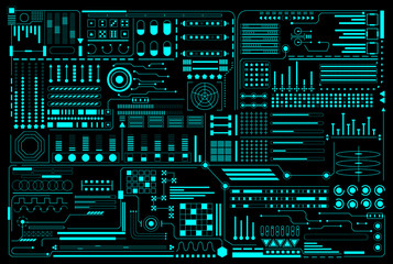 Aufkleber - HUD Futuristic Elements Pattern Background Design Vector. Green Abstract UI Monitor Control Template Illustration