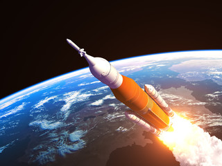 Poster - Space Launch System Over The Earth