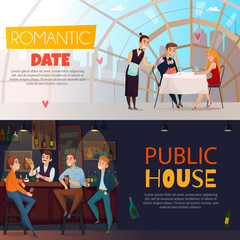 Poster - Restaurant Pub Visitors Horizontal Banner Set