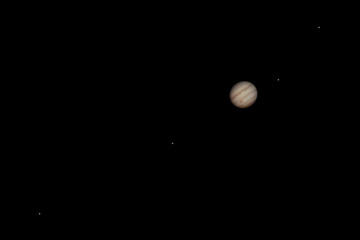Wall Mural - the giant planet jupiter with its four galilean moons io, europa, ganymede, and callisto as seen fro