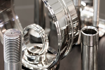 Aufkleber - Many types of metal details industrial design background, industrial engineering concept.