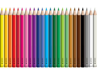 set of colored pencil collection evenly arranged - seamless in both directions - isolated vector ill