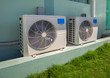 High efficiency modern AC-heater units, energy save solution-horizontal, outside an apartment complex