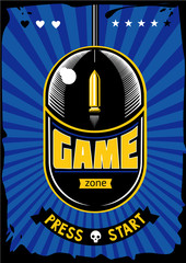 Wall Mural - game zone vintage poster. computer video games retro illustration. gaming vector background with mou