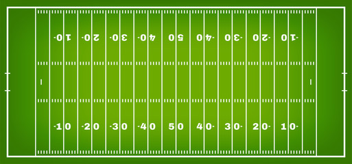 American football field with marking. Football field in top view with white markup