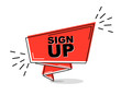 red flat line banner sign up