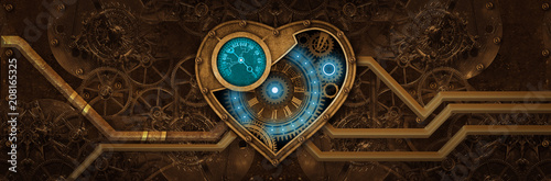 Fotografie, Obraz Steam Punk Heart full of life with digital lights
