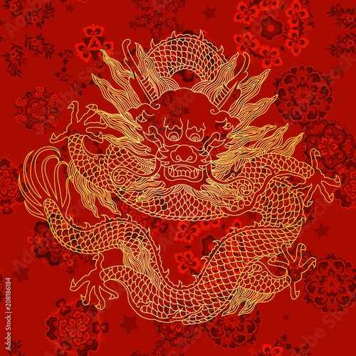This is a traditionally Chinese ornament with a dragon and clouds Tableau sur Toile