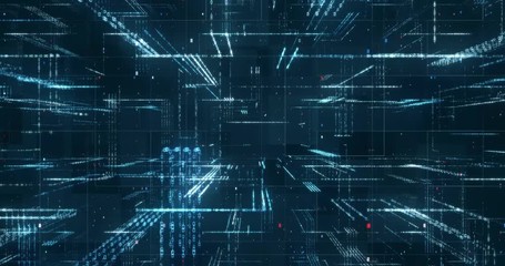 Leinwandbilder - Digital binary code background loop - Fly through abstract 3D rendering of a scientific technology data binary code network conveying connectivity, complexity and data flood of modern digital age