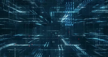 Leinwandbilder - Digital binary code background loop - Fly through abstract 3D rendering of a scientific technology data binary code network conveying connectivity, complexity and data flood of modern digital age