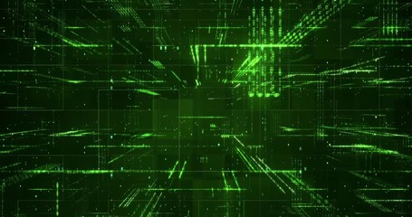 Leinwandbilder - Digital binary code background loop - Fly through abstract 3D rendering of a scientific technology data binary code network conveying connectivity, complexity and data flood of modern digital age