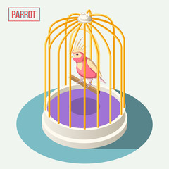 Canvas Print - Parrot In Cage Isometric Composition