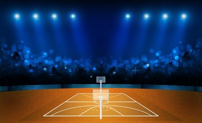 Wall Mural - Basketball arena field with bright stadium lights design. Vector illumination