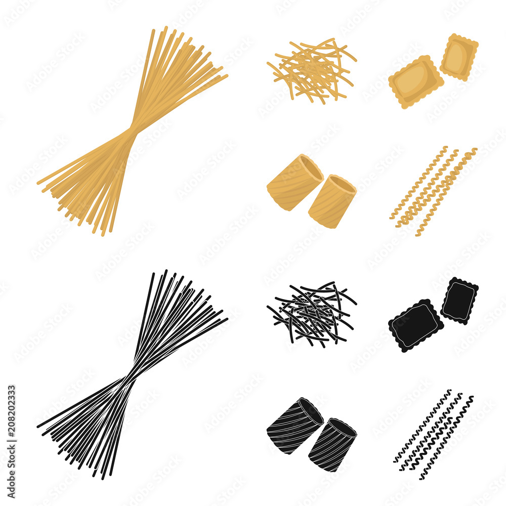Different types of pasta. Types of pasta set collection icons in ...
