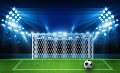 Wall Mural - Football arena field with bright stadium lights vector design. Vector illumination