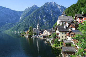 Beautiful Hallstatt village in daytime in Austria