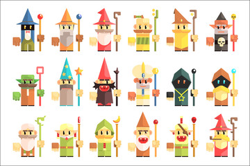 Sticker - Gnomes, dwarfs or elf and leprechaun cartoon magic characters vector