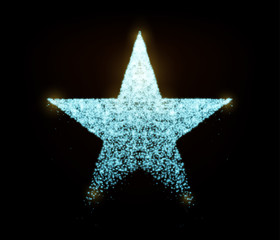 Wall Mural - star vector with glowing particles isolated on black background. light blue silver star shape consis