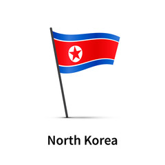 Wall Mural - North Korea flag on pole, infographic element on white