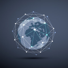 Poster - Digital Network Connections, Technology Background - Cloud Computing Design Concept with Spotted World Map