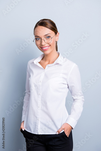 white shirt black pants female