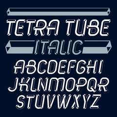 Fototapete - Vector upper case modern alphabet letters set. Artistic italic font,  typescript for use in logo creation. Made using packaginghedral packaging tube design.