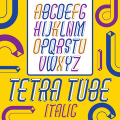 Poster - Vector trendy vintage capital English alphabet letters collection. Funky italic condensed font,  typescript can be used in art creation. Made using packaginghedral packaging tube design.