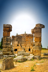 Detail of ancient ruined buildings at Hierapolis