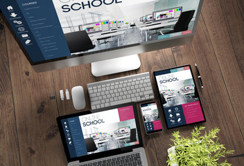 Poster - wooden desktop devices online school