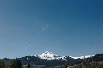 majestic snow-covered mountain peak and clear blue sky, mont blanc, alps