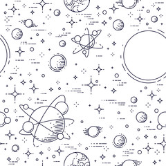 space seamless background with planets, stars, asteroids and comets, undiscovered galaxy cosmic fant