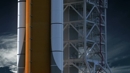 Wall Mural - space launch system on launch pad. realistic 3d animation. 4k. ultra high definition. 3840x2160.