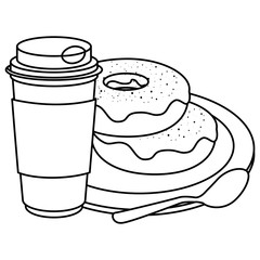 Canvas Print - coffee in plastic container with sweet donut vector illustration design