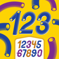 Poster - Trendy vector numerals collection. Modern italic funky numbers from 0 to 9 best for use in logo, poster creation. Made with industrial hose, 3d cylinder tube design.