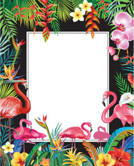 Summer Party Poster with Flamingoes and Flowers