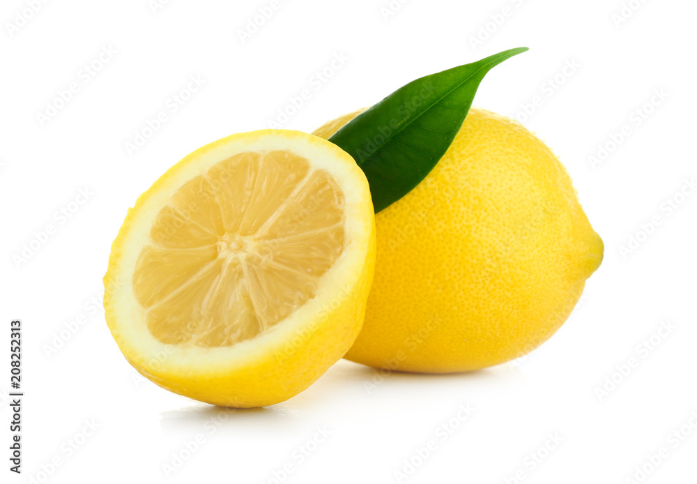 Tasty lemons on white background