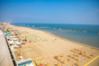 A beach in Adriatic sea in Rimini, Italy, aerial view from hotel