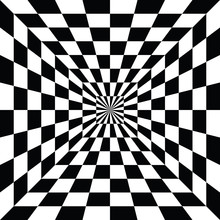 Abstract Background Like Chessboards Pattern In Black And White. Optical Illusion Psychedelic Tunnel