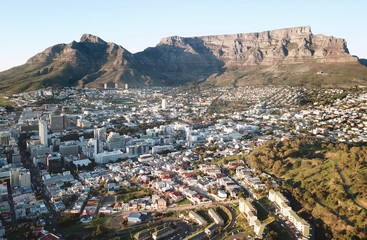 Aerial view of city of Cape Town with Table Mountain, South Africa