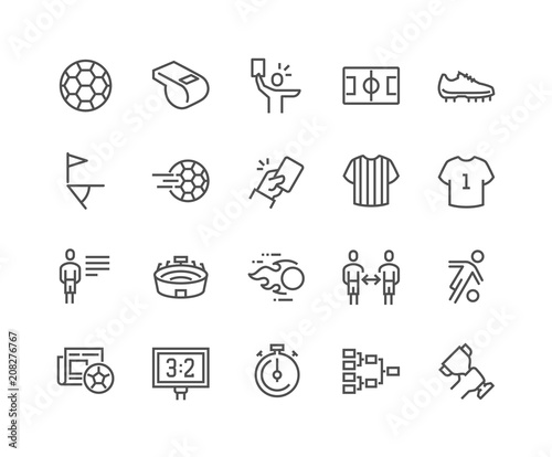 Fotomural Simple Set of Soccer Related Vector Line Icons