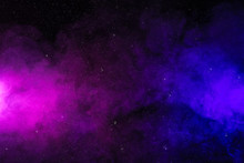Abstract Pink And Purple Smoke On Black Background As Space With Stars