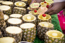 Fresh Tropical Pina Colada Cocktail Served In A Pineapple
