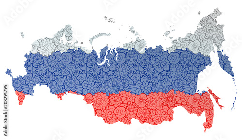 Fotografía Flag and map of Russian Federation with flowers