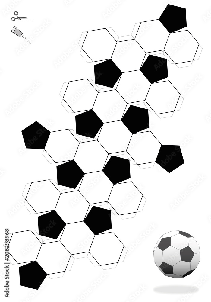 Truncated Icosahedron. Soccer ball template for making a 3d object out of the net with twelve truncated-icosahedron-soccer-ball-template-for-making-a-3d-object-out-of-the-net-with-twelve