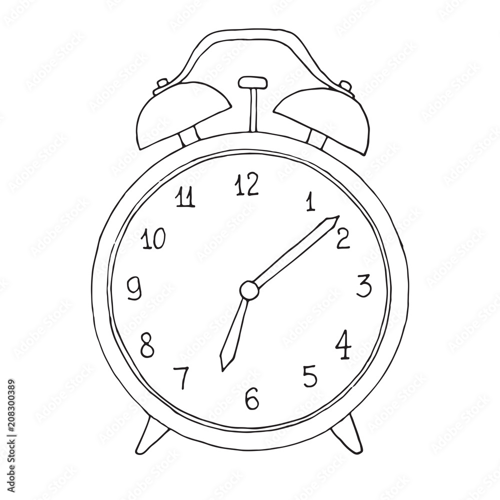 Hand drawn alarm clock isolated on white background. Vector illustration of a sketch style. - obrazy, fototapety, plakaty 