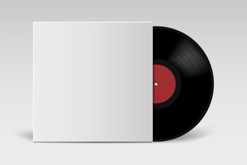 realistic vinyl record with cover mockup. retro design. front view.