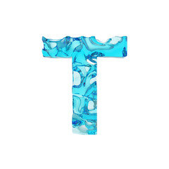 Aufkleber - Alphabet letter T uppercase. Liquid font made of fresh blue water. 3D render isolated on white background.